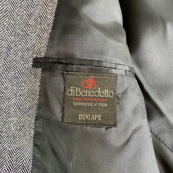 Mens Herringbone Gray Single-Breasted Blazer Jacket Two-Button Closure Made In C - Picture 8 of 9